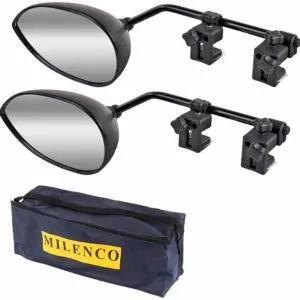 Dos retrovisores Milenco Aero para autocaravanas y caravanas con bolsa de almacenamiento