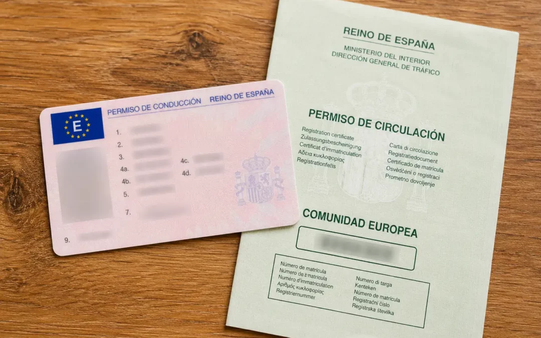Carnet de conducir y permiso de circulación sobre una mesa, documentos necesarios para remolcar una caravana