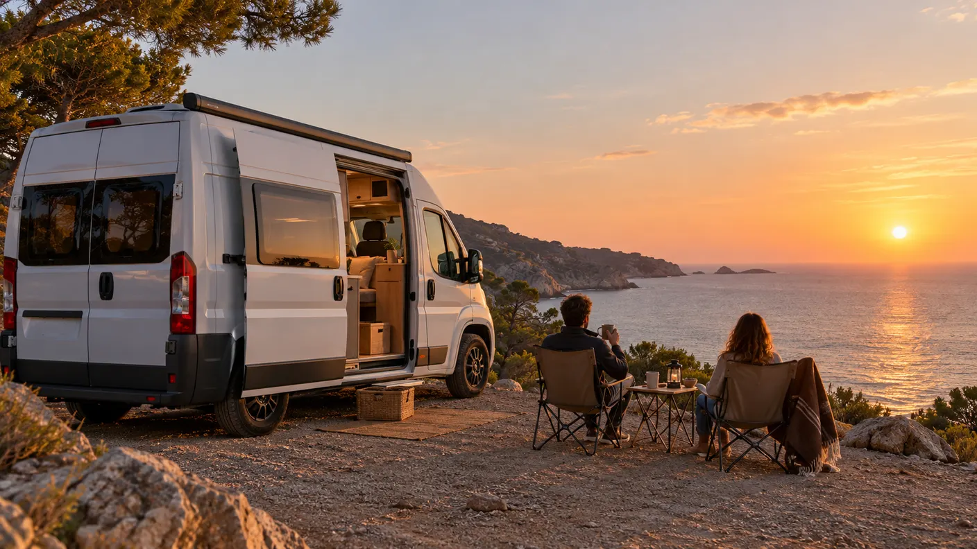 Furgoneta camper en un mirador del Mediterráneo